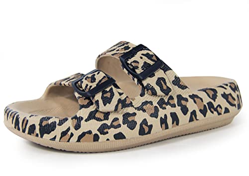 BenSorts Women Men Pillow Sandals EVA Thick Sole with Buckles Leopard Black