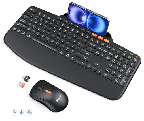 Image of MEETION Bluetooth Wireless Keyboard Mouse Combo with Tablet Holder | Slim ergonomic keyboard with quiet scissor keys, 4 DPI wireless mouse, works with Windows, Mac, PC, laptop, phone and tablet
