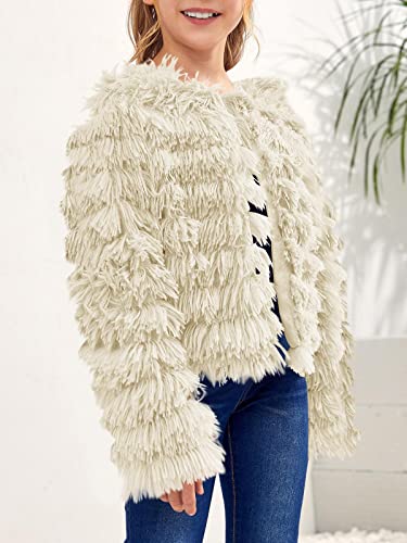 Image of Inorin Girls Open Front Cardigan Faux Fur Coat Warm Fuzzy Trendy Winter Vintage Parka Shaggy Party Outerwear Jackets Tops