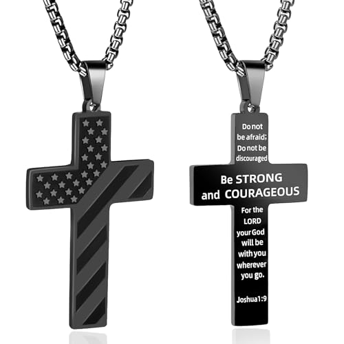 AMAZINGSUN American Flag Cross Necklace for Men, Black Flag Necklace