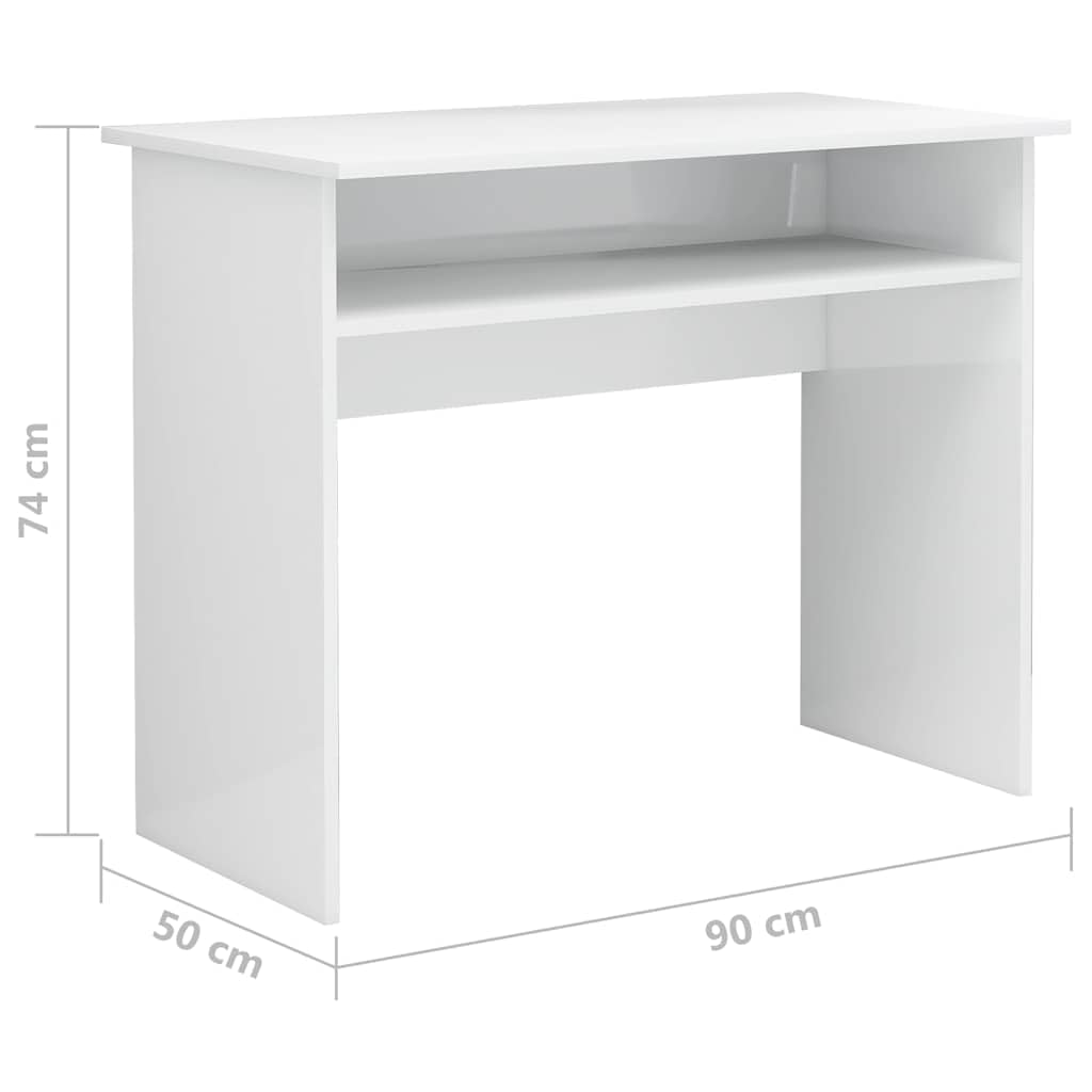 Biurko wysoki połysk białe 90 x 50 x 74 cm materiał drewnopochodny z półką