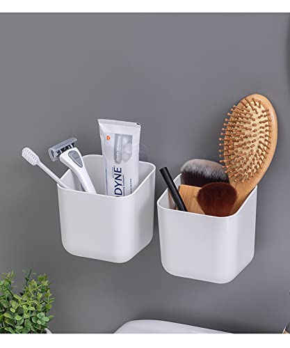 yaocoral Wall Mounted Toothbrush Holder for Bathroom Adhesive Shower Organizer Holder for Tooth Brush,Electric Toothbrush,Toothpaste,Razor,Makeup Brush,Cosmetic,Adhesive Wall Bucket,Set of 2