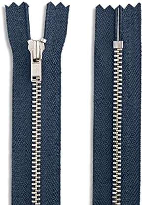 6 Inch Metal Zippers for Sewing – Heavy Duty Navy Nickel Brass Zipper, Non-Separating, Silver Teeth – 6” Pants, Jeans, Crafts, Bags, DIY Clothing Repairs