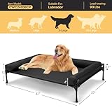 Veehoo Hundeliege Outdoor Grosse Hunde, Kühlendes Erhöhtes Hundebett mit abnehmbarem Bloster, Hundeliege Abwaschbar Hunde Reisebett, Schwarz 104 x 69 x 23cm