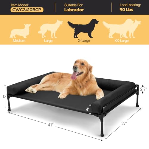 Veehoo Elevated Raised Dog Bed-Cooling Outdoor Dog Cot Bed for Large Sized Dogs Three-Sided Fence Raised Pet Cot with Mesh & No-Slip Feet Dog Hammock Bed with Removable Bolster-41 x 27" Black - Image 4