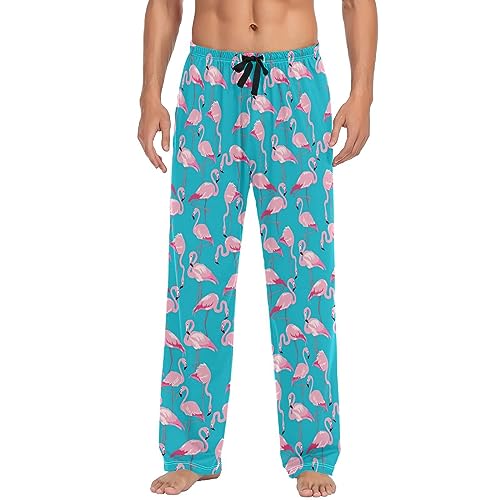 vvfelixl Men's Pink Flamingo Pajamas - Lightweight Lounge Sleep Pants with Drawstring Pockets