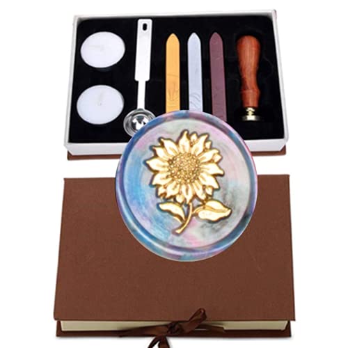 Flower Wax Seal Stamp Set, DIVENK Sunflower Wax Sealing Wax Stamp Kit with Wax Sealing Sticks, Wax Melt Spoon, Candles. Wax Seal Set for Christmas Day (F001)