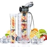 UTEBIT Fruit Infuser Water Bottle, 1.5L Leakproof Sports Water Bottles with Time Markings, 52oz Tritan BPA Free Motivational Drinks Bottle for Fitness Gym Cycling Camping Office Outdoor