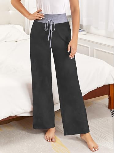 Image of iChunhua Women's Comfy Stretch Floral Print Drawstring Palazzo Wide Leg Lounge Pant