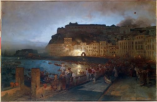 Peinture Feux d'artifice à Naples Oswald Achenbach pour s'évader du salon