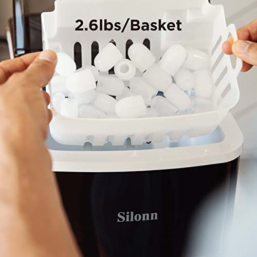 Silonn Ice Maker Countertop, 9 Cubes Ready in 6 Mins, 26lbs in 24Hrs, Self-Cleaning Ice Machine with Ice Scoop and Basket, 2 Sizes of Bullet Ice for Home Kitchen Office Bar Party - Image 5