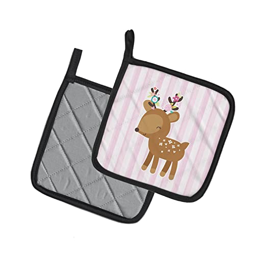 Agarraderas para cocina multicolor de 7,5 x 7,5 cm con estampado de ciervo rosa 3