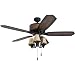 Prominence Home 41110-01 Almer Point 52" Lodge Ceiling Fan with 3-Light, Faux Leather Lamp Shades, Cabin Inspired Dark Elm/Chestnut Blades, Rustic Style, Matte Black