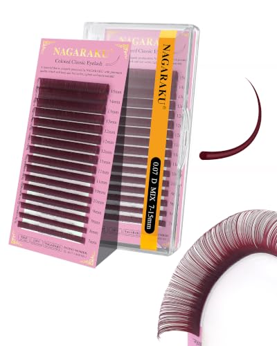 NAGARAKU Burgundy Classic Eyelash Extensions 0.07mm D 7-15mm Mix