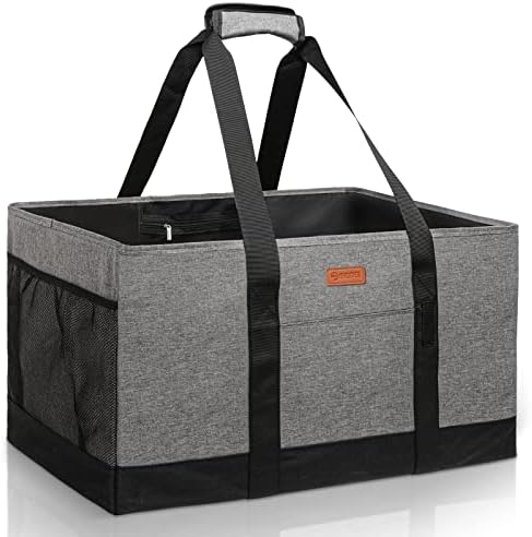 Reusable Grocery Bags Extra Large Tote Bag with Carrying Handles and Reinforced Bottom Heavy-Duty Oxford Fabric Moving Bags for Storage Space Saving Grey