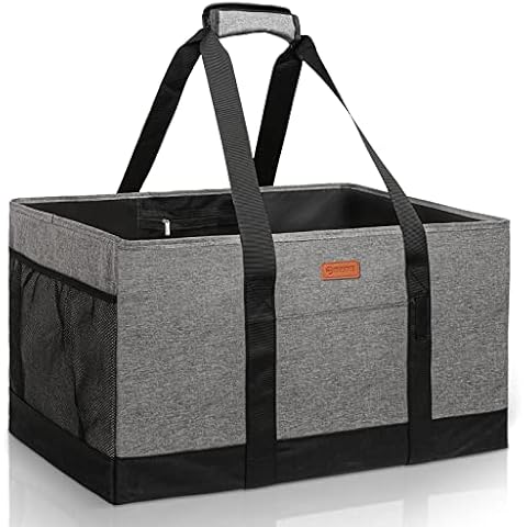 MHOMER Reusable Grocery Bags Extra Waterproof Large Tote Bag with Carrying Handles Reinforced Bottom Durable Oxford Fabric Foldable Shopping Bags for Storage Space Saving Grey Cover