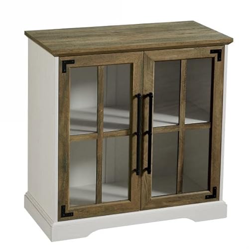 Okvnbjk Coffee Bar Cabinet, 32 Inch Accent Cabinet/Buffet Cabinet With Adjustable Shelves For Kitchen/Sideboard (Barnwood/White) #TOP6