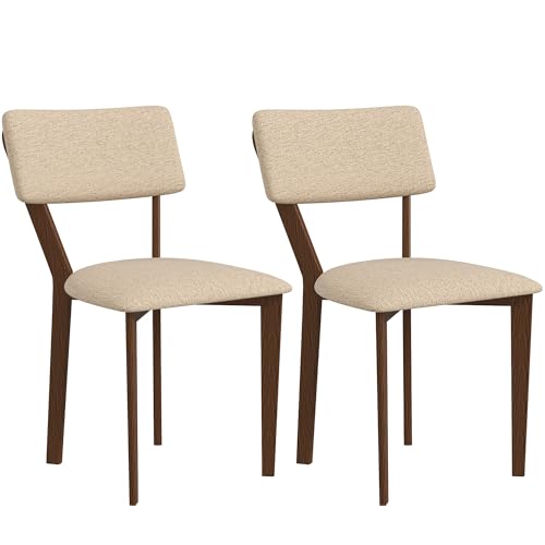 HOMCOM Lot de 2 chaises Salle à Manger, chaises de Cuisine, sans accoudoirs, avec Dossier, Pieds en Bois Massif, Tissu Effet Lin, pour Salon, Salle à Manger,...