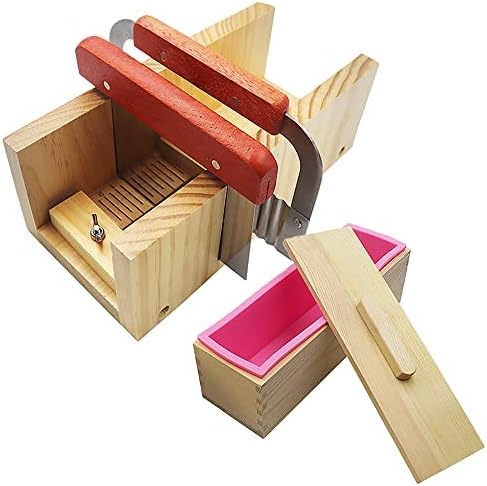 Soap Making Cutting Mold Kit ,Handmade soap Making kit,Adjustable Wooden Soap Cutter ,Silicone Soap Mold Set , Wood Box with Lid ,Stainless Steel Wavy & Straight Scraper Soap Making Supplies