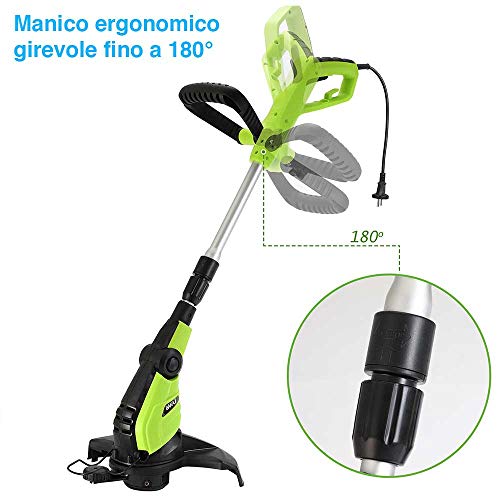 BAKAJI Elektrische grastrimmer 600 W diameter snede 32 cm grastrimmer hoogte verstelbaar en kantelbare snijkop grasmaaier tuin met 8 m nylondraad meegeleverd - Afbeelding 5