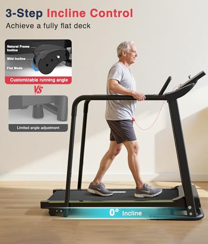 Image of Redliro Treadmill for Seniors Slow Walking - 0.3mph Start, Front & Long Handrails - Foldable Recovery Flat Treadmill for Elderly, Auto Lubrication, 3-Level Incline for Home Use