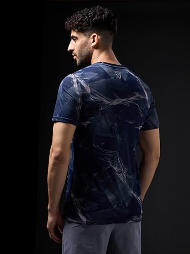 Image of TECHNOSPORT Men's 100% Polyester Regular Fit Half Sleeve Printed Crew Neck T-Shirt with Techno Dry, Anti Microbial Properties for Gym, Workout and Regular Use