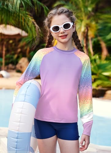 Image of BesserBay Girls Rash Guard UPF 50+ Raglan Sleeve Swim Shirt 6-14 Years
