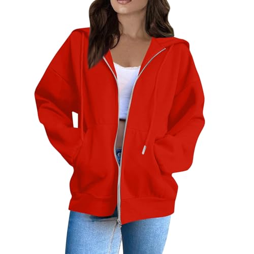 OIOLOYJM Zipper Hoodies for Women Long Sleeve Oversized Sweatshirts Y2k Drawstring Soft Jacket 2025 Fall Fashion with Pockets