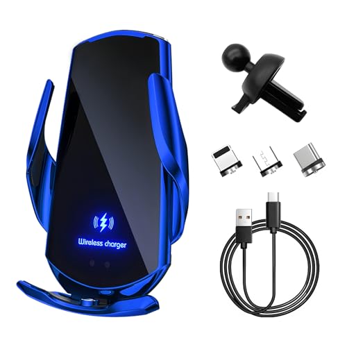 Image of Sun Walker Wireless Car Charger Mount, Electric Induction 15W Fast Charging Bracket Air Vent Phone Holder, Auto-Clamping Wireless Charger Vent Mount Compatible with Most Smartphones (Blue)