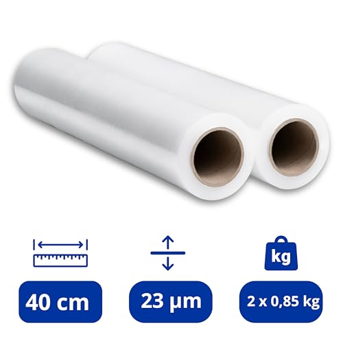 RAGO® Stretchfolie Transparent folie für möbel 2 Stück 150m l Hand Stretchfolie rollen I Palettenfolie Handfolie Wickelfolie I Verpackungsmaterial (7,5 x 7,5 x 40 cm) 0,9 kg I 150m Länge