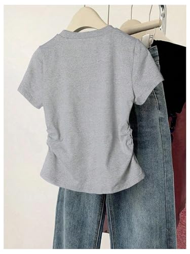 SweatyRocks Girl's Bow Graphic Tees Ruched Short Sleeve Crewneck Summer T Shirts2