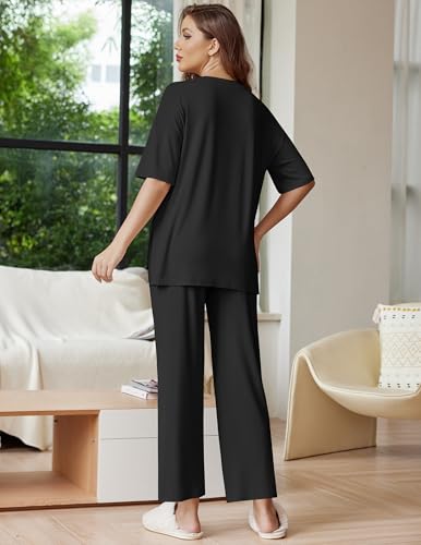 Ekouaer Lounge Sets for Women Short Sleeve Tops and Long Pants Soft Comfy Pajamas Set 2 Piece Outfits S-XXL2