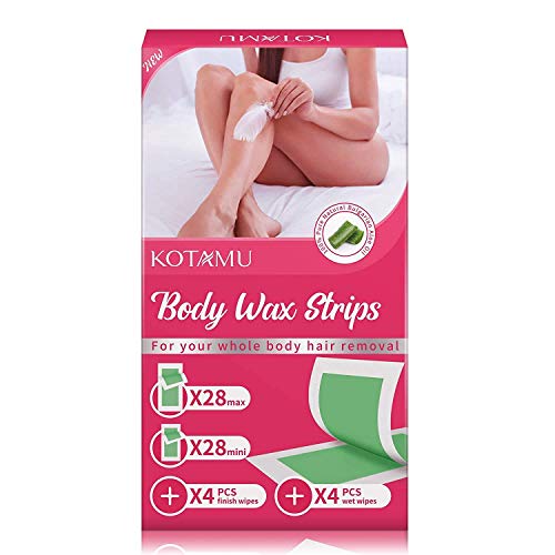 Body Wax Strips, KOTAMU Hair Removal Waxing Strips for Face Legs Underarms Brazilian Bikini Women with 56 Count Cold Wax Strips & 8 Post Cleaning Wipes