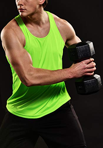 Athlio Men's Dry Fit Muscle Workout Tank Tops, Y-Back Bodybuilding Gym Shirts, Athletic Fitness Tank Top, Cube Tank Top 3Pack Black/Neon Green/Blue, Large #TOP2