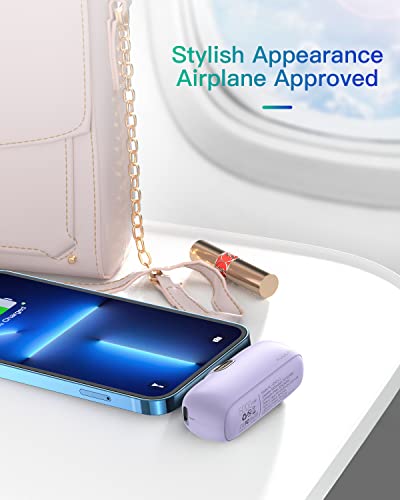 Kuulaa Small Portable Charger Iphone With Built-In Lightning Cable 5000Mah Power Bank Fast Charging For Iphone 14/13/13 Pro/12/12 Pro/11/Xr/Xs/X/8/7/6, Purple #TOP3
