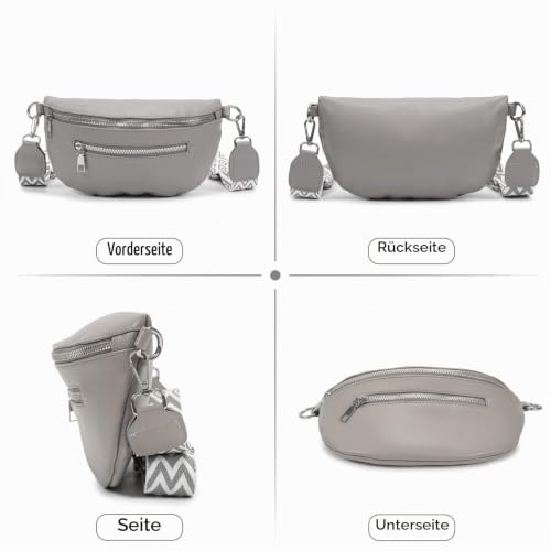 Bafiwu Umhängetasche Damen Klein, Crossbody Bag Damen Leder Grau, Crossbody Bag Damen Stylisch Gürteltasche Umhängetaschen Damen Tasche Mit Breiter Gurt (Grau)