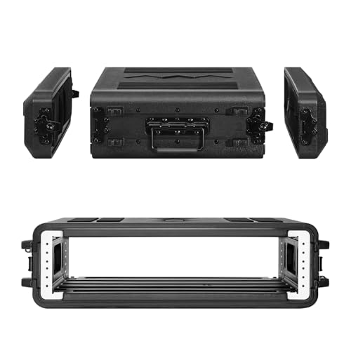 ECGOIOE 2U Rack Case Shallow 17" Depth, 19" Rackmount Flight Cases Easy Installation Portable Carry Watertight Dust Proof 2 Space Shockproof Mount Racks with Microphone Compartments Space Saving