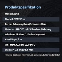 keephifi 2 Meter IEM Kabel Kopfhörerkabel KBEAR ST12 Plus 8-adriges 4N OFC versilbertes geflochtenes Kopfhörer-Verlängerungskabel 2PIN 3,5mm-Stecker für KZ ZST/EDX/ZS10/AS10(Schwarzblau,2PIN-S) – Ansicht 9