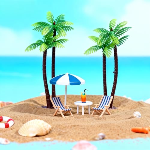 Image of NOLITOY 5 Pcs Plastic Palm Tree Ornaments: Mini Tropical Tree Figurines for Cake Topper Fish Tank -Micro Landscape Decor Coconut Plants