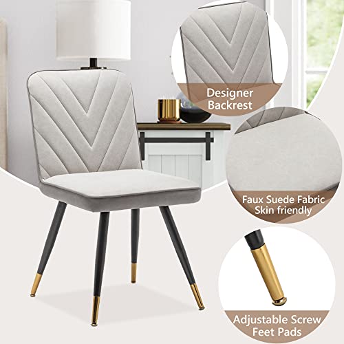 Apeaka Upholstered Dining Chairs Set Of 2, Modern Fabric Armless Dining Room Chairs Kitchen Table Side Chairs Home Desk Chair With Metal Legs White Gray #TOP4