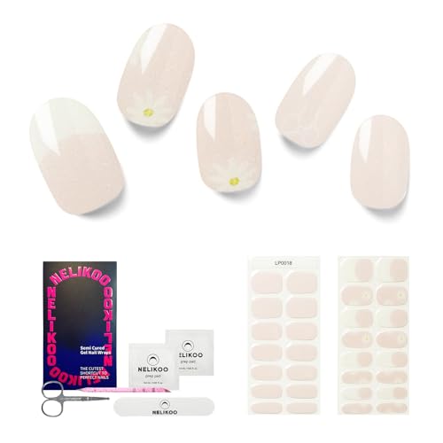 Semi Cured Gel Nail Strips, 30 pcs Stikers, Wraps, Salon-Quality, Easy to Apply, 2 Weeks Long Lasting (Daisy Delight)