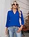 LOMON Collared Polo Shirt Women 3/4 Sleeve V Neck Casual Polos T Shirts 2026 Summer Business Tops Blouses Royal Blue S