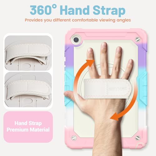 Coque Galaxy Tab A9 Plus抗震防摔带屏幕保护膜360度旋转支架粉迷彩
