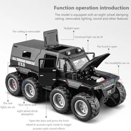 Image of 8x8 Off-Road Refitted Model Adventure SUV Car 1 /24 Scale Monster Shaaman Trucks Pickup Die-Cast Metal Model Cars with Sound and Light for Kids Age 3 Year and up (Black)