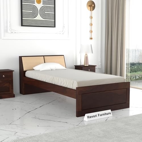 Image of Solid Sheesham Wood Single Size Bed Without Storage for Bedroom Living Room Single Cot for Home Wooden Palang for Hotel (Walnut, Size 6 * 4)