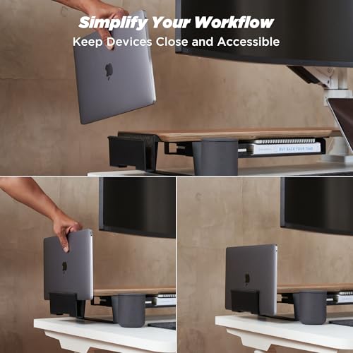 Image of ULTRARM Moodular Vertical Laptop Tray Add-On for Rails, Do Not Use Alone | Accessory Only, Clamshell Mode, Fits Laptops & Tablets Under 0.7 inch, Saves Desk Space, Felt-Lined, Steel, Black, MSA-VLT