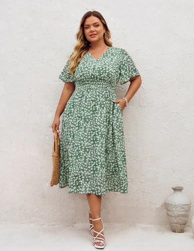 Hanna Nikole Women's Plus Size Summer Floral Dress Casual Short Sleeve Sundress Swing A Line Maxi Dresses with Pockets2