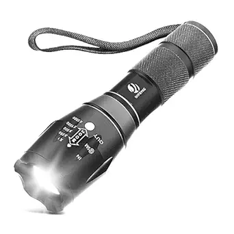 dotcom Tactical Flashlight,Ultra Bright LED Flashlight with Adjustable Focus and 5 Light Modes for Camping Hiking Emergency (1 Pack)