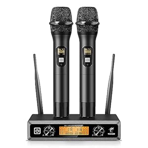 TONOR Wireless Microphone System, Professional Metal Cordless Karaoke Microphones, Handheld Dynamic Mic Set with Receiver for Party, Meeting, KTV, Church, DJ, Wedding, Singing, 200ft, TW820 Black