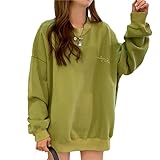 [Big laugh] [ ビッグラフ ] トップス トレーナー アウター ビック シルエット オーバー サイズ ロング 丈 春 ロゴ 秋 冬 レディース (グリーン, XL)